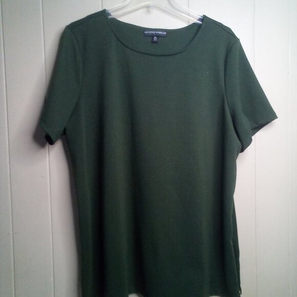 Brooke Shields Timeless Blouse XL Short Sleeve Side Zippers Green - Picture 11 of 12